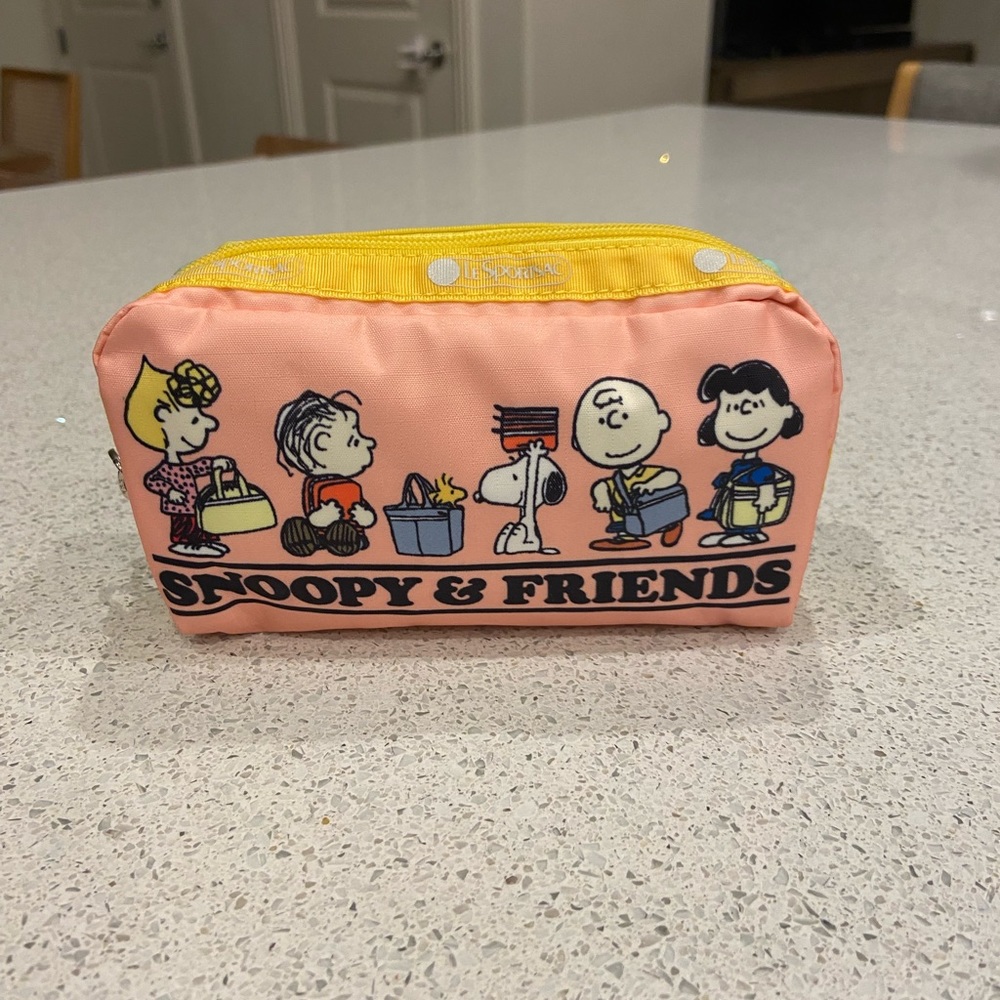 Lesportsac Pink and Yellow Snoopy & Friends cosmetic bag